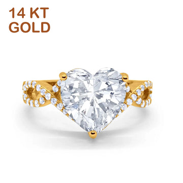 14K Yellow Gold Art Deco Heart Promise Twisted Shank Simulated Cubic Zirconia Wedding Ring Wholesale